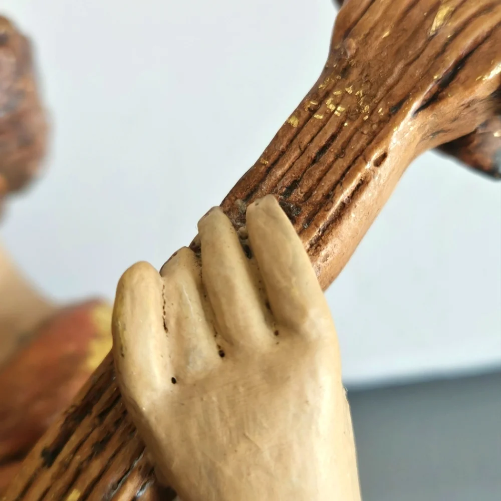 Vintage Gilded Shepard Boy and Sheep Resin Figurine
